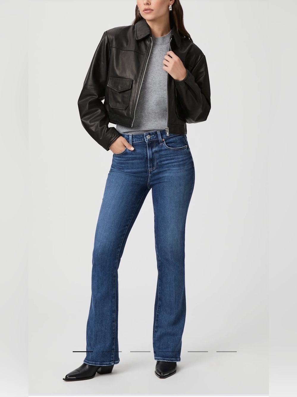 PAIGE Mid-Rise Flare Jeans in Dark Blue Wash